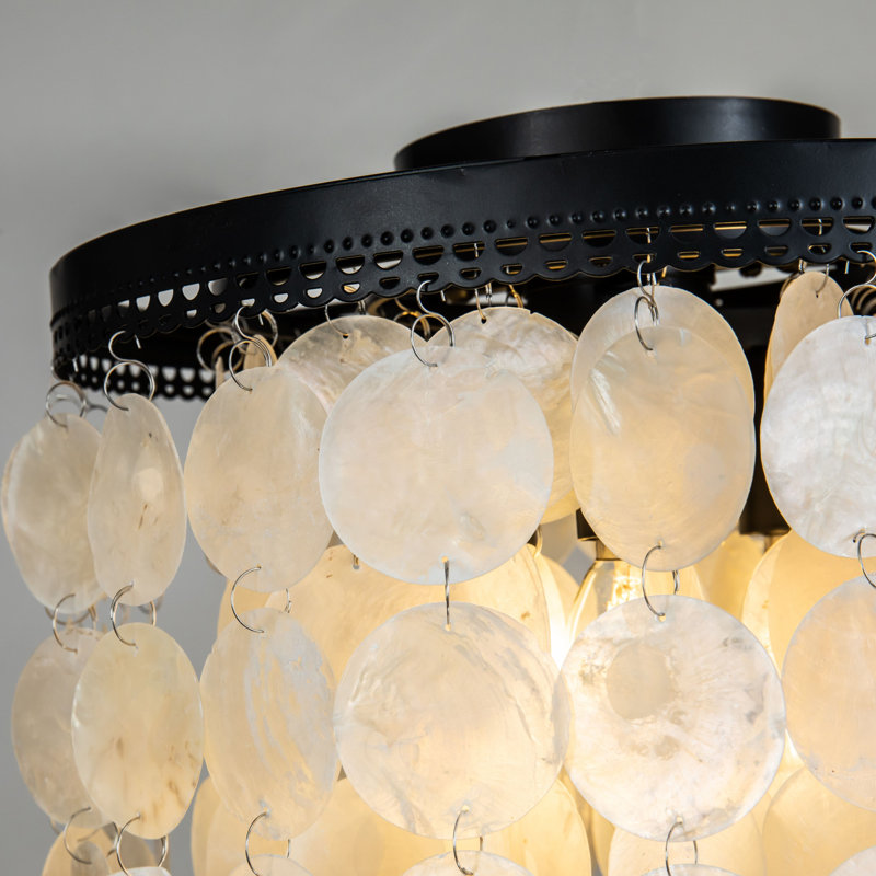 Mahaley 3-Light Coastal Capiz Seashell Flush Mount Ceiling Light, Matte Black