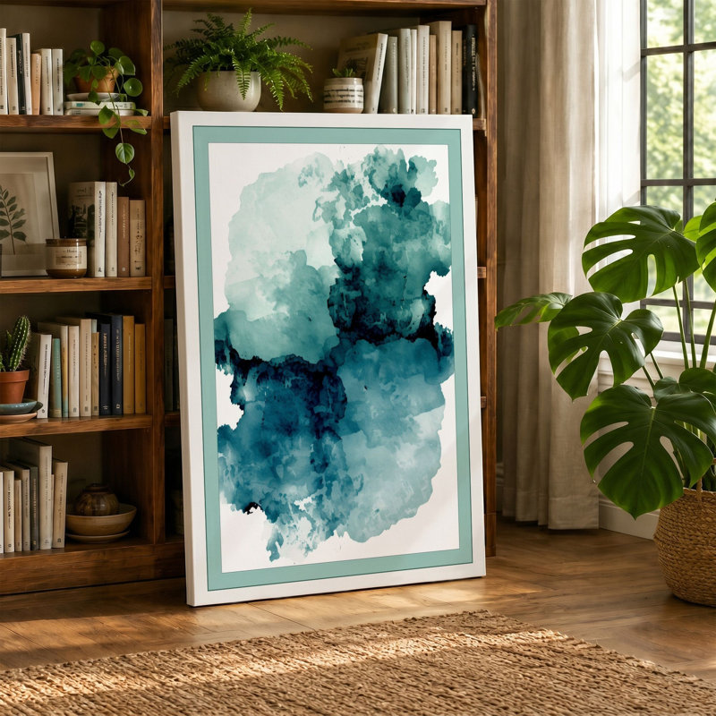 Teal Depths Abstract - Wrapped Canvas, 18x12 - 45.7 x 30.5 cm, Cream Border