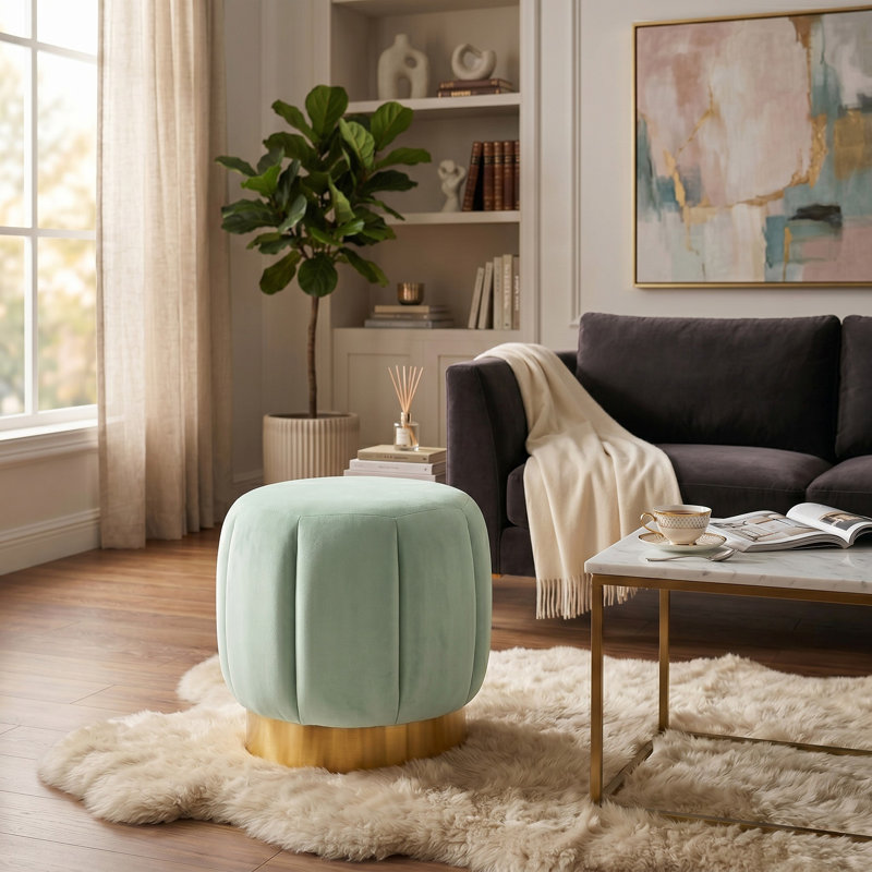 Maxine Round Ottoman, Mint Velvet