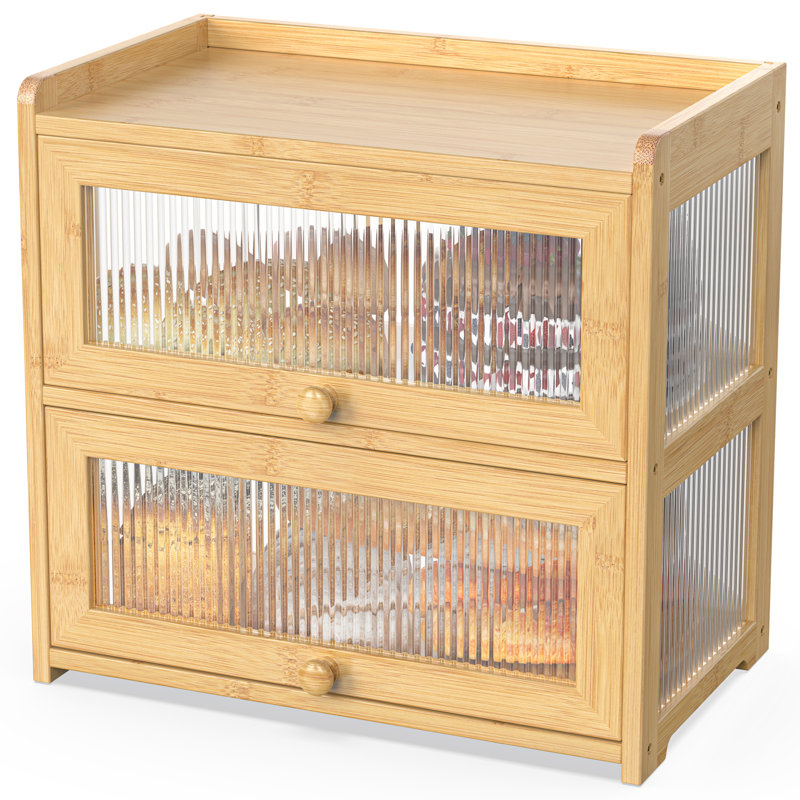 Bamboo Bread Box With Double Layer & 4 Sides Clear Window