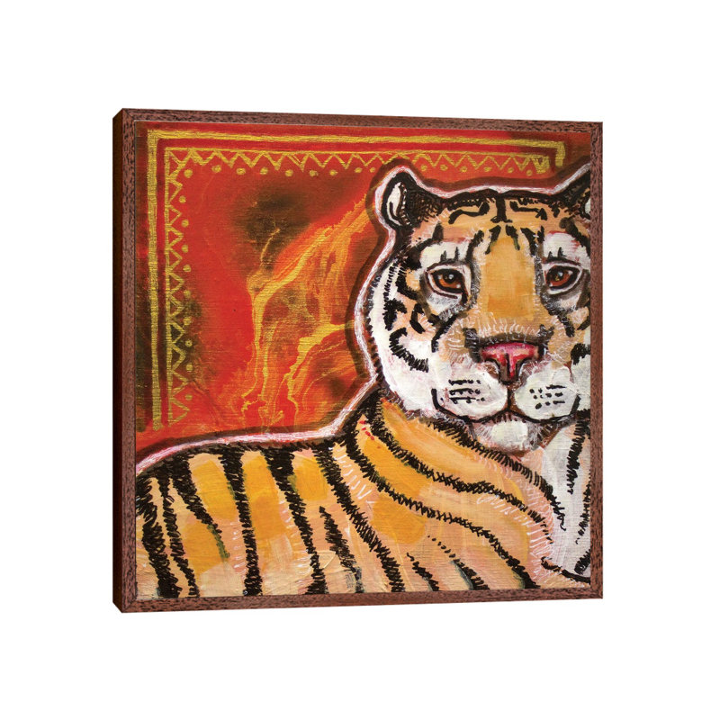 Tiger by Lynnette Shelley - Painting on Canvas, Brown Floater Frame, 66.04 cm H x 66.04 cm W