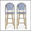 Tabouret de bar 29,5 po en rotin français d'extérieur, bleu marine et blanc, structure en aluminium avec finition en bambou (ensemble de 2)-132873371