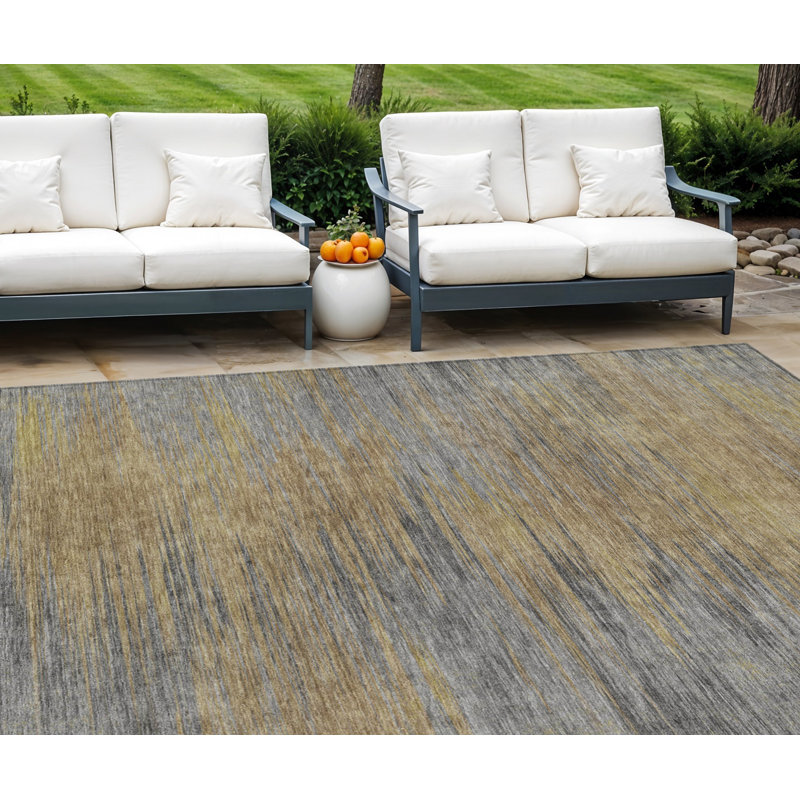 Tapis intérieur lavable abstrait brun doré et taupe 9 pi x 12 pi