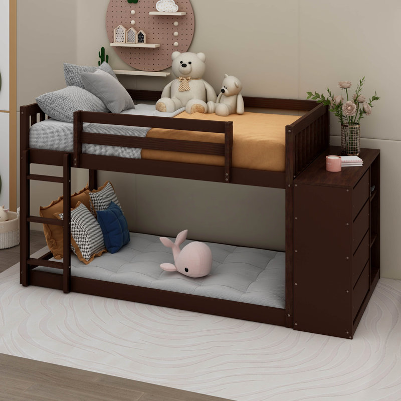 Lit superposé simple au-dessus de simple avec tiroirs Beihl Kids, Espresso