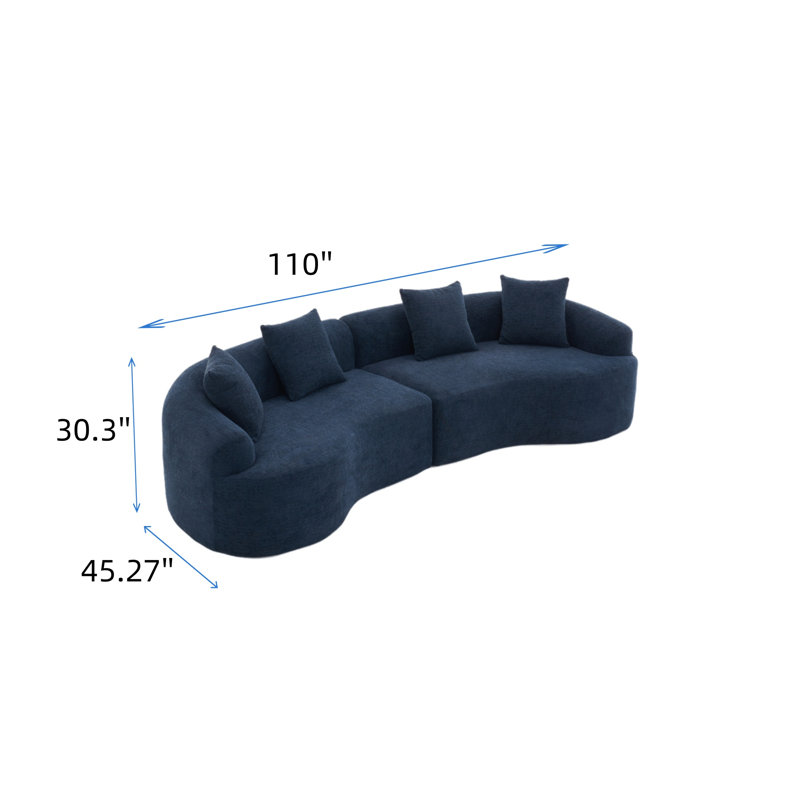 Canapé modulaire courbé en mousse compressée, Bleu antique