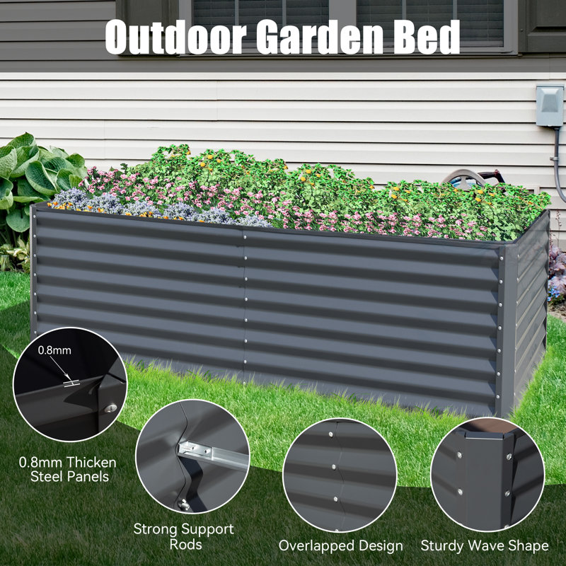 Lit de jardin surélevé en métal Sacia, H 23,62 po x l 94,49 po x P 47,25 po, Gris