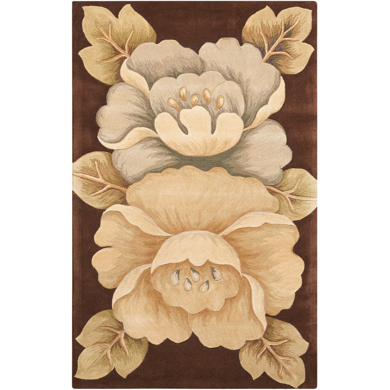Newbury Floral Handmade Tufted Wool Brown Area Rug, Rectangle 3'6" x 5'6"