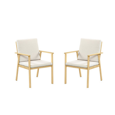 Chaises de jardin en aluminium, ensemble de 2, avec coussins épais, résistantes aux intempéries, idéales pour le jardin, la terrasse, le porche ou la piscine. Finition de bois d'érable.