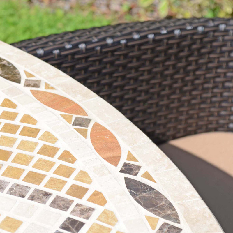 Montpellier Mosaic Dining Table with 4 STOCKHOLM Chairs Garden Set, Brown