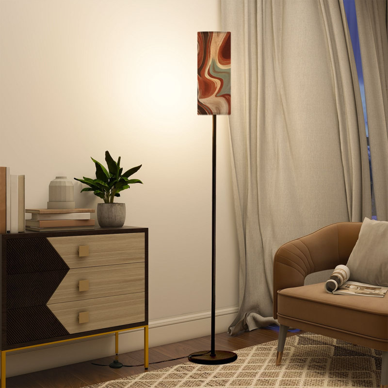  68.5" Standing Floor Lamp Organic Retro Marble Waves Dimmable Metal Pole Lamp with Linen Lampshade LED Bulb Included