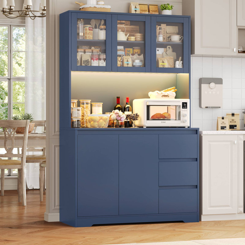 Garde-manger 70,9 po avec lumières DEL et station de charge, tablette à micro-ondes Satavia, Bleu