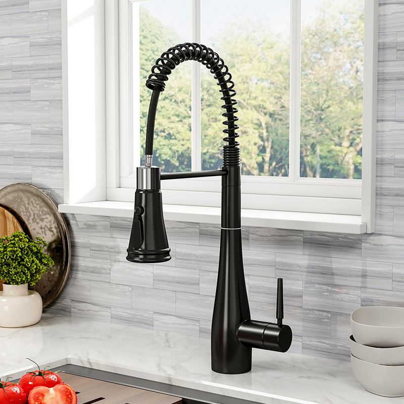 Belfry Kitchen Carmorn Pull Out Kitchen Faucet, Black