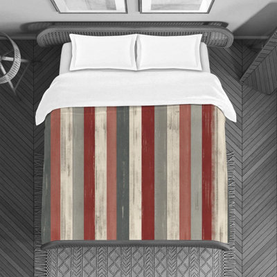 Vertical Striped Gray/Red Microfiber Duvet Cover