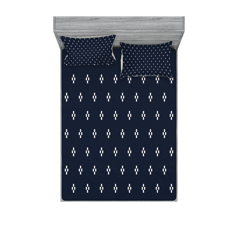 Drap-housse et coussin décoratif bleu foncé et blanc Ambesonne, Ensemble de draps pour très grand lit californien