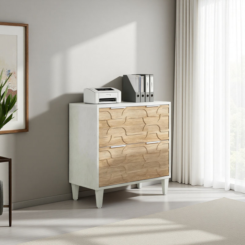 Classeur 2 tiroirs, armoire de rangement spacieuse, Blanc/noyer