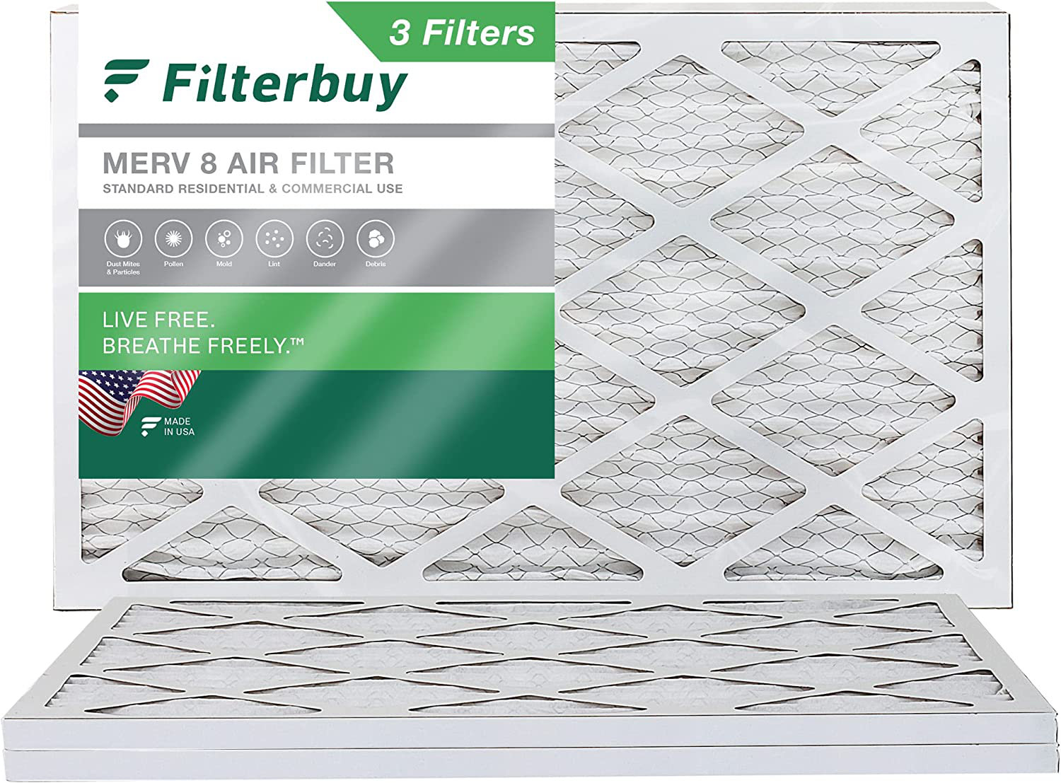 Filterbuy 14x25x1 Air Filter MERV 8, Pleated HVAC AC Furnace Filters