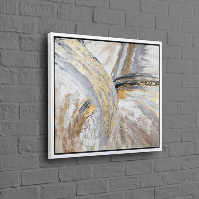 Luxury Modern Marble Art Canvas in Silver and Gray with Gold Print for Abstract Wall Decor