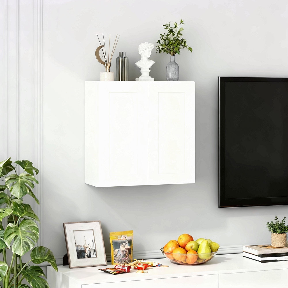 Latitude Run® 30 Inch White Shaker Double Door Wall Cabinet Solid Wood ...