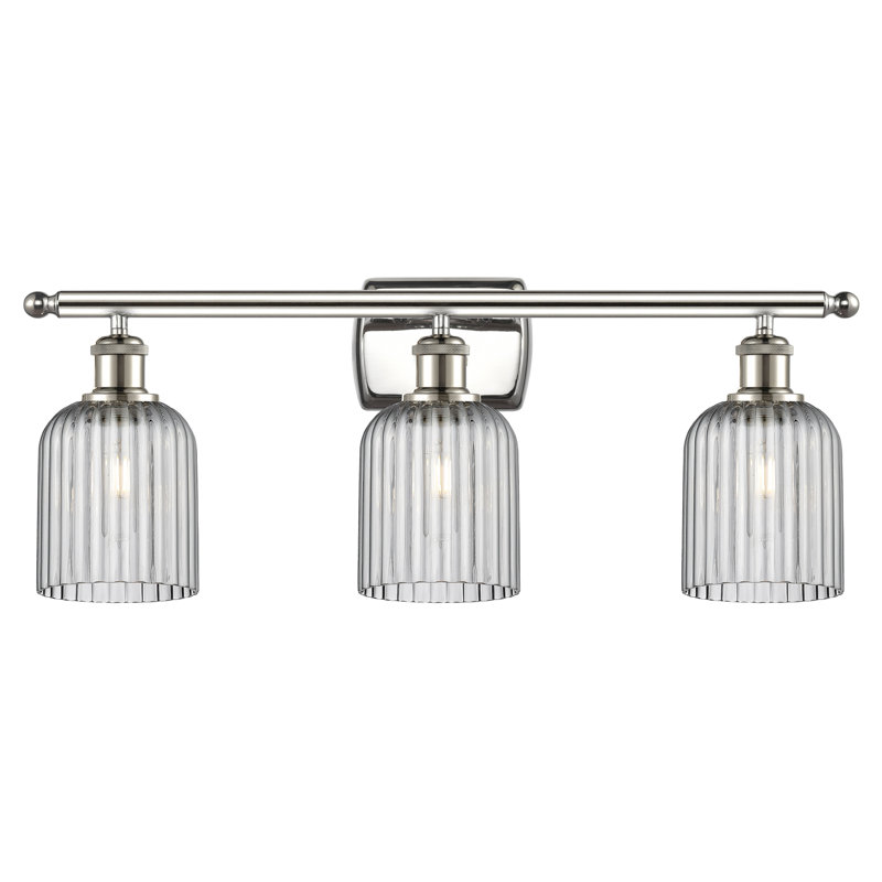 Abat-jour de meuble-lavabo 3 lumières 25 po Brion Addeline, Nickel poli, Gris fumée clair