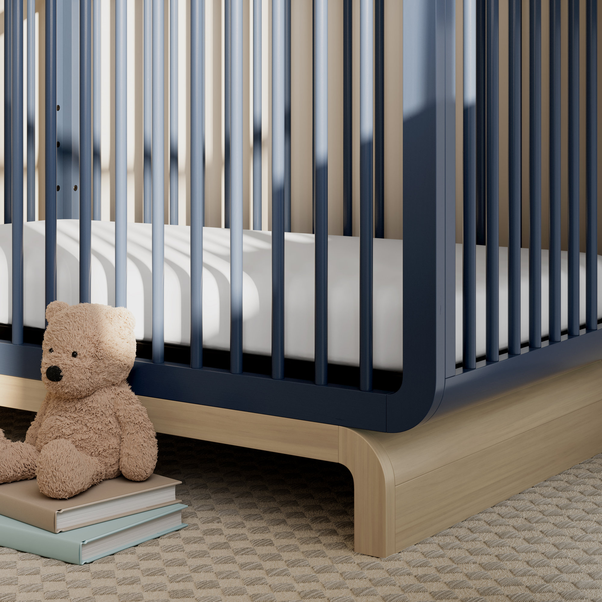 Santorini 5-In-1 Convertible Crib, Midnight Blue/Driftwood, Crib + Mattress