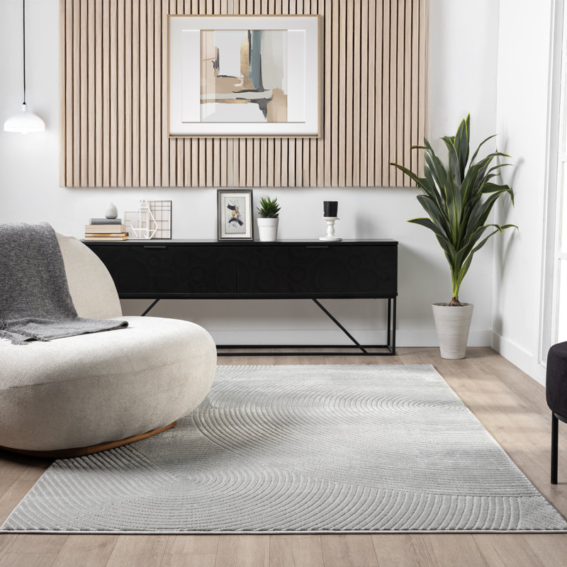 Tapis gris à motif de cercles zen Abiki Neutral, Rectangle 3 pi 10 po x 6 pi