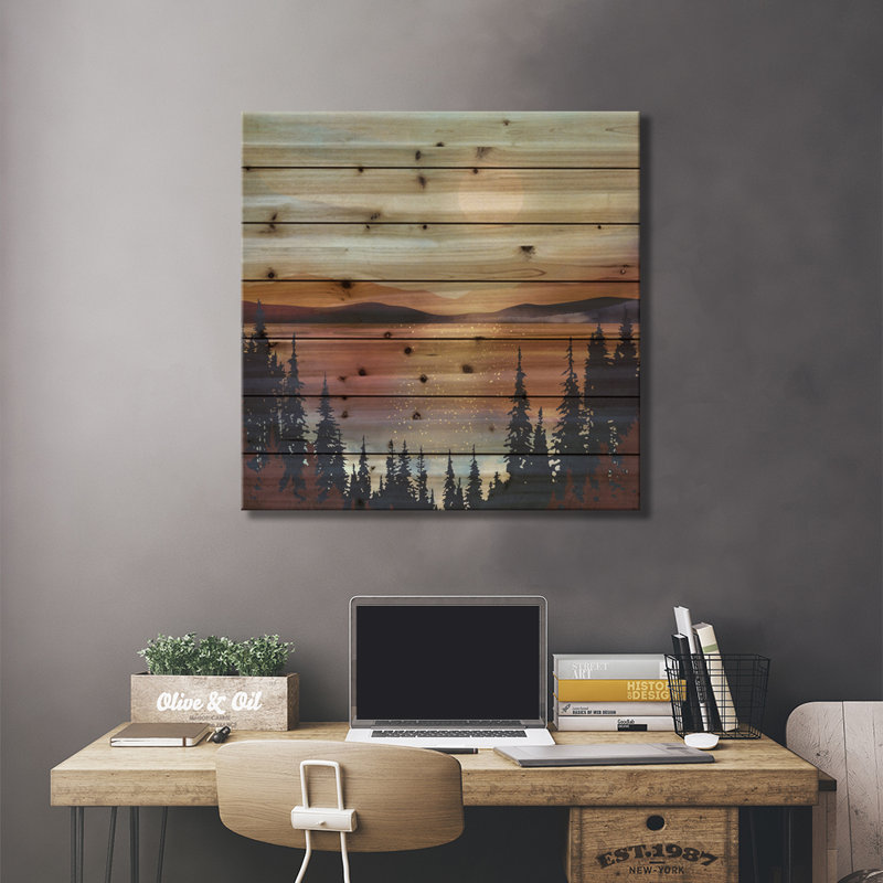 Coucher de soleil sur le lac d'été - impression sans cadre sur bois