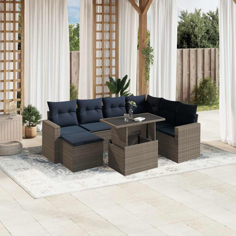 Ensemble de canapé de patio 8 pièces avec coussins en rotin de polyester, Gris, Marine