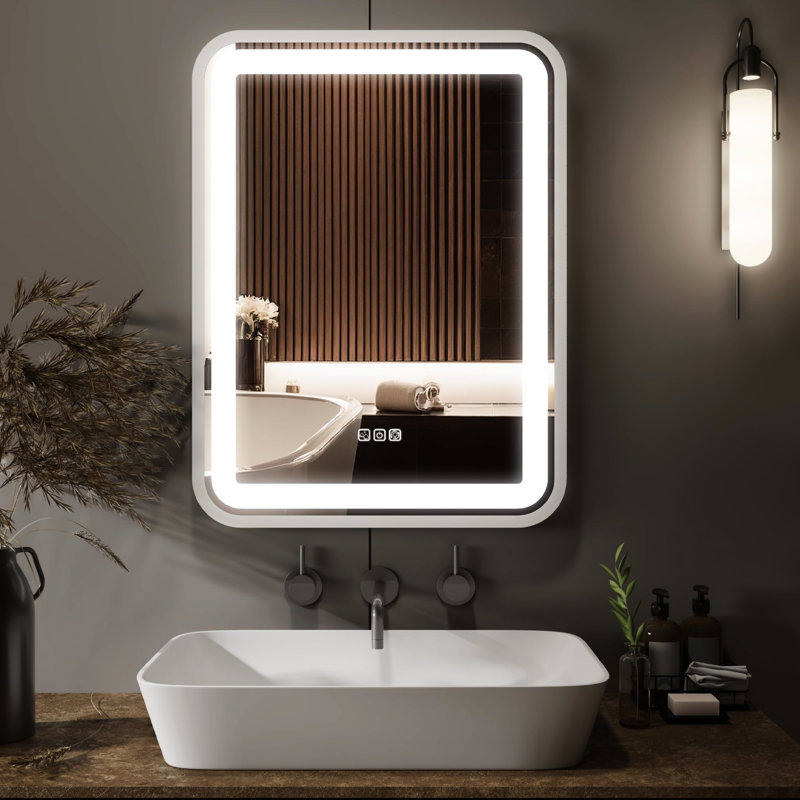 Led Bathroom Vanity Mirror, 36X28, Dimmable, Fog, Memory Function, 3 Colour Temperatures, Over Sink Wall Mounted Mirror With , Makeup