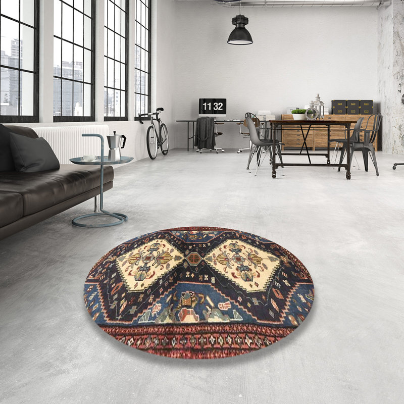 Tapis oriental brun / bleu / beige, Rond 6 pi