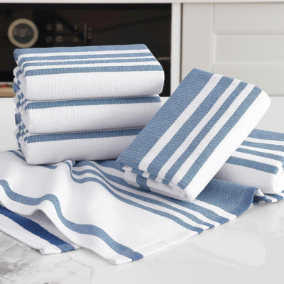 Ensemble de 6 serviettes de cuisine en coton de qualité supérieure avec essuie-mains à rayures et à éponge 380 g / m² de qualité supérieure