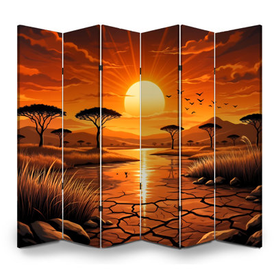 Cloison pliante 6 panneaux Royal African Sunset Acacia Trees Birds Orange Sky