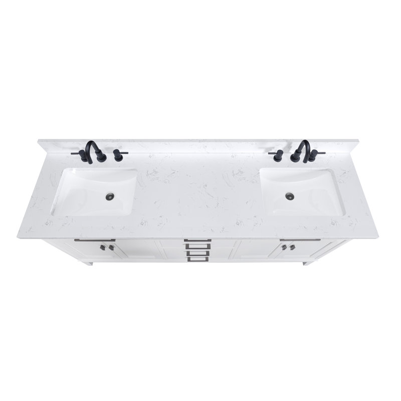 Madison 72" Double Bathroom Vanity Set, White, 61", Cala White Engineered Stone