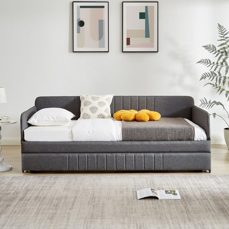 Lit de jour simple avec lit gigogne, structure de lit en métal gris pour un lit gigogne gris et stable