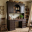Bureau de direction traditionnel avec huche, bureau d'ordinateur à 9 tiroirs avec armoire de rangement