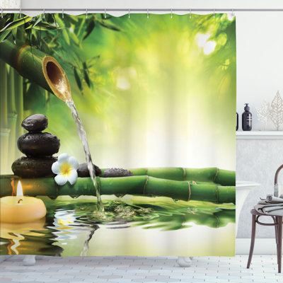 East Urban Home Spa Themed Shower Curtain Branch Stones Plumeria Multicolor
