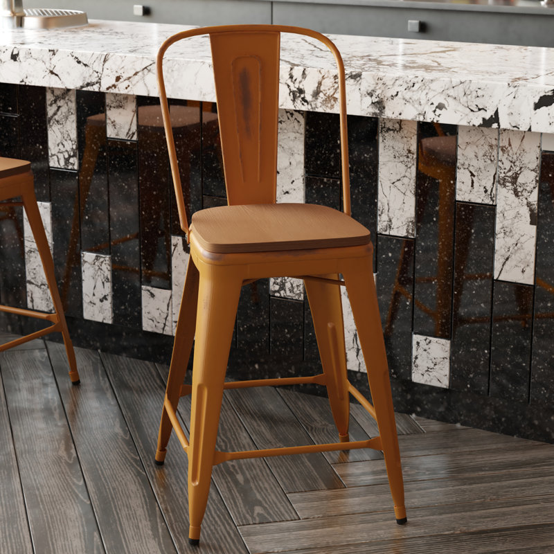 Brinya All-Weather Counter Height Stool with Poly Resin Seat, Counter Stool (24" Seat Height), Orange/Brown
