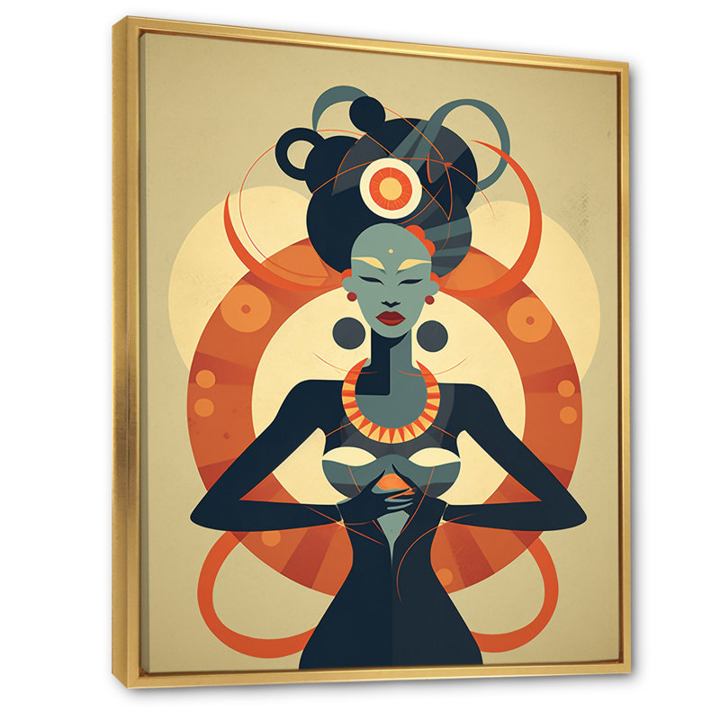 Illustration de la déesse tribale africaine, H 32 po x l 16 po, Cadre flottant doré