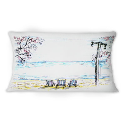 Coussin décoratif à imprimé nautique et côtier Three Seats On The Beach By The Ocean