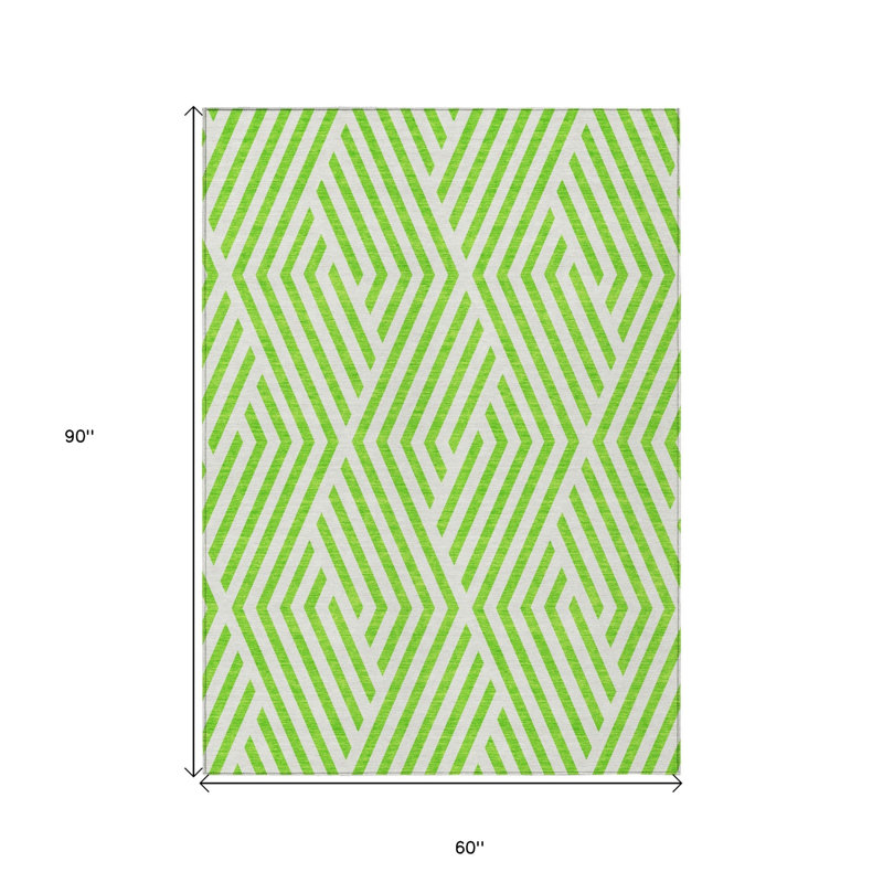 Tapis extérieur lavable antidérapant géométrique vert lime et blanc 5 pi x 8 pi