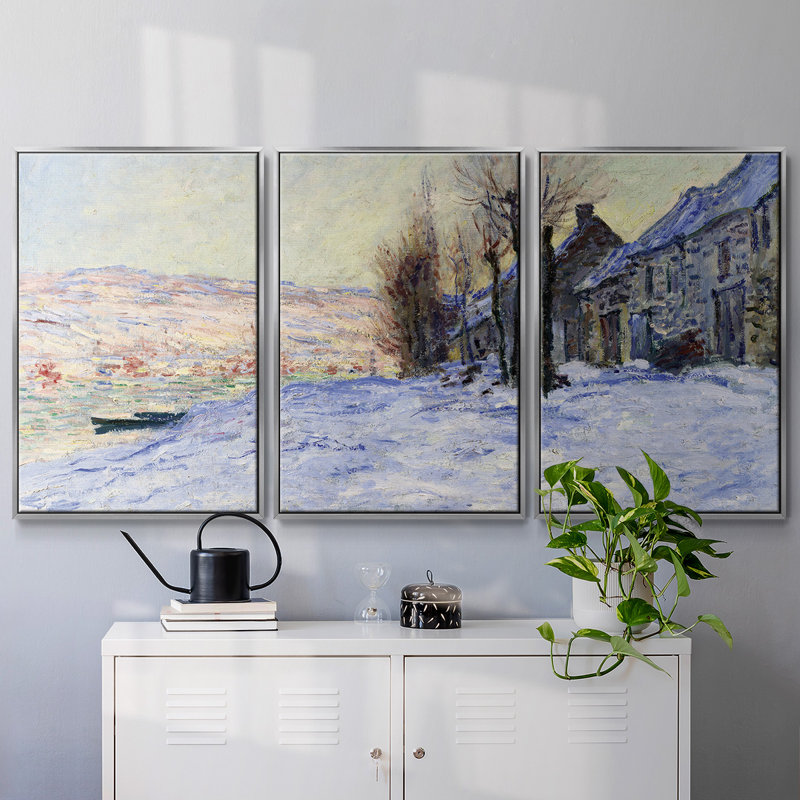 Monet, reproduction sur toile 3 pièces, H 36 po x l 75 po x P 2 po, Argent