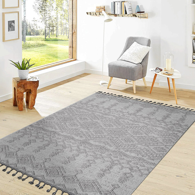 Tapis blanc / blanc / blanc traditionnel / intérieur / extérieur, collection Guros, Rectangle 5 pi 3 po x 7 pi 6 po