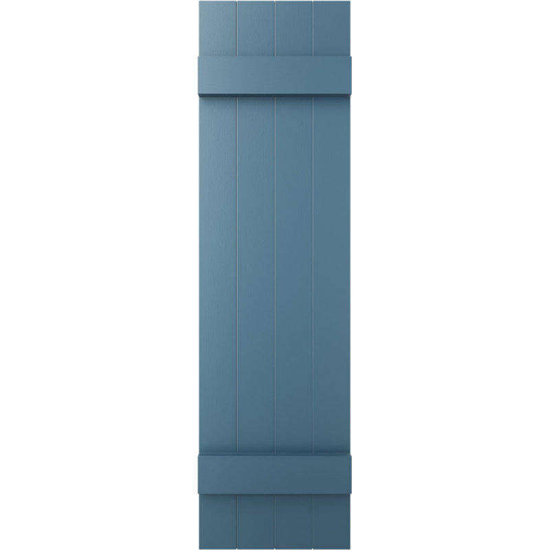 Vinyle à vie, quatre planches jointes TailorMade, volets Board-n-Batten, avec cages à volets, Bleu classique
