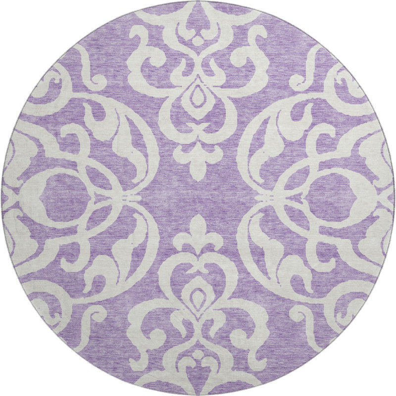 Premium Machine Washable Prisco Purple Rug, Round 8'