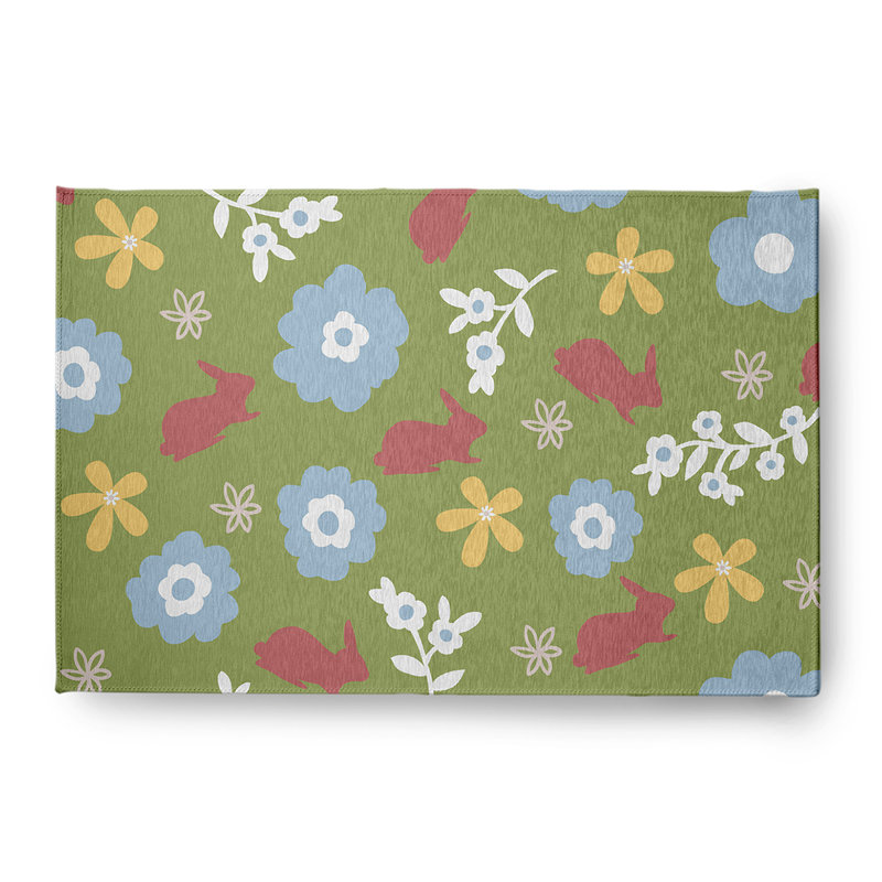 Tapis vert / bleu / blanc en chenille tissé à la machine Anelys, Rectangle 4 pi x 6 pi