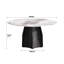Table de salle à manger 59,08 "ronde, marbre artificiel avec base en bois massif texturé noir, aspect blanc moderne pour comptoir de cuisine 6 à 8 places en chêne 6-8