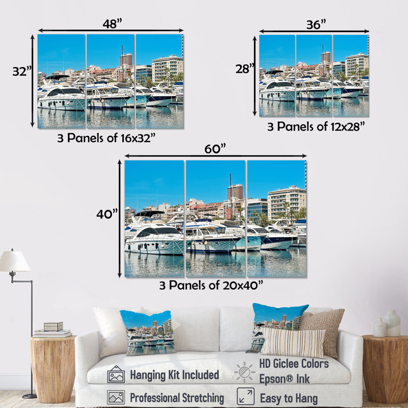 Bateaux amarrés au port d'Alicante, Espagne - ensemble de décoration murale bateau, Toile tendue, H 28 po x l 36 po