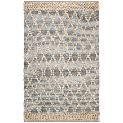 Alegria Natural Fiber Hand Loomed Jute/Cotton Geometric Rug in Light Blue/Brown
