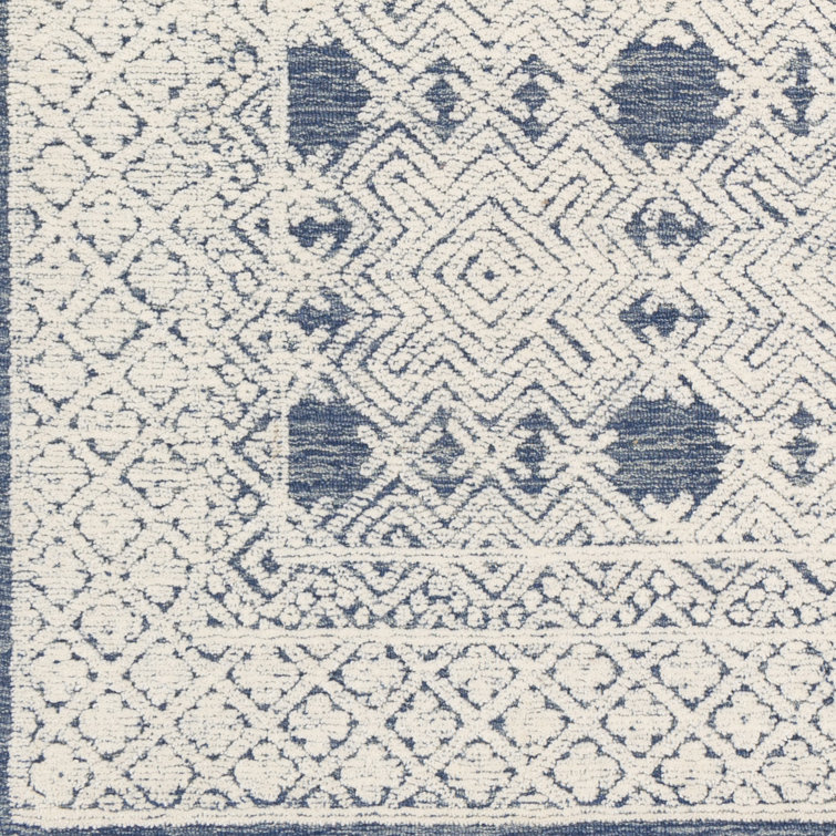 Matthew Ikat Hand Tufted Wool Navy/Cream/Ice Blue Area Rug