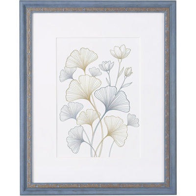 Blue Ornate Picture Frame with Mat for Wall or Tabletop Display