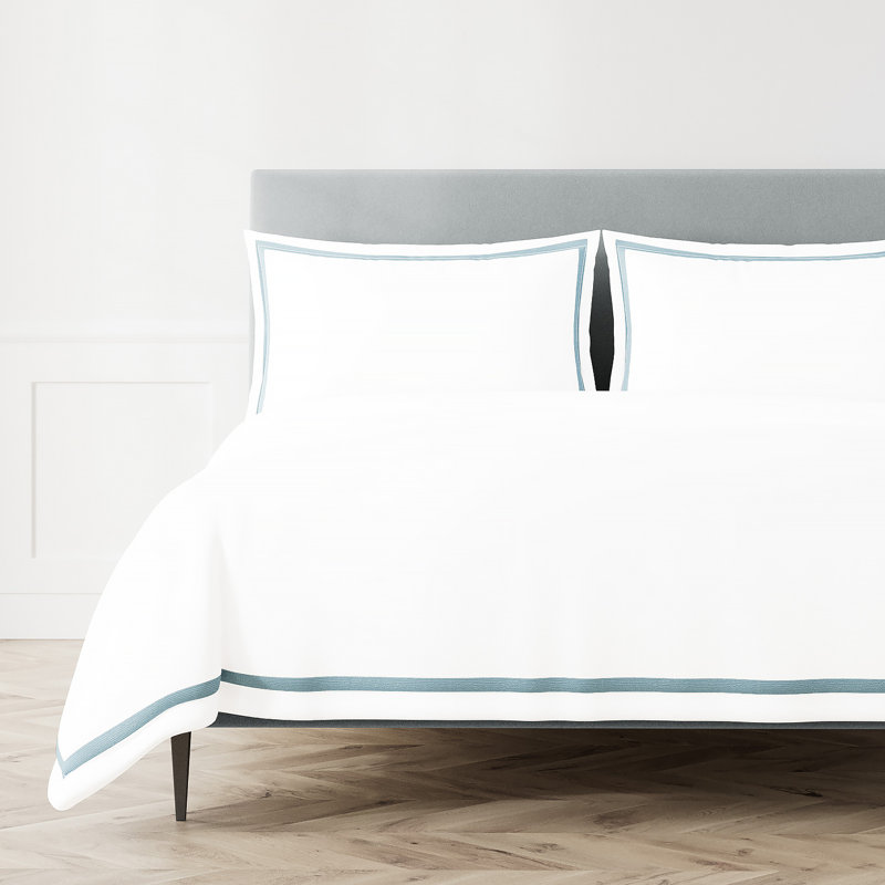 Ready-to-Bed 2.0 Cotton & Trim Duvet Cover , Queen Duvet Cover, White/Champagne